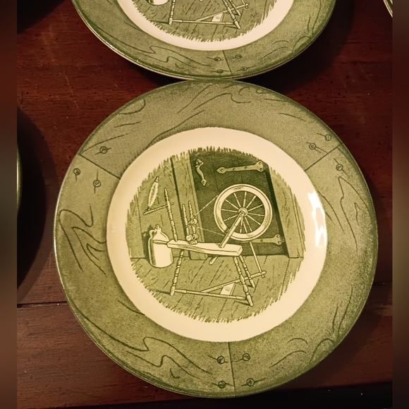 1950s Royal China Green & White Transferware 4 bread plates - Picture 4 of 4